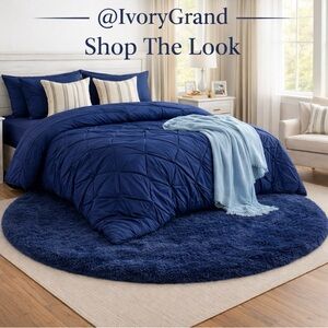 Modern Blue Shag Rug 5 Feet Round New